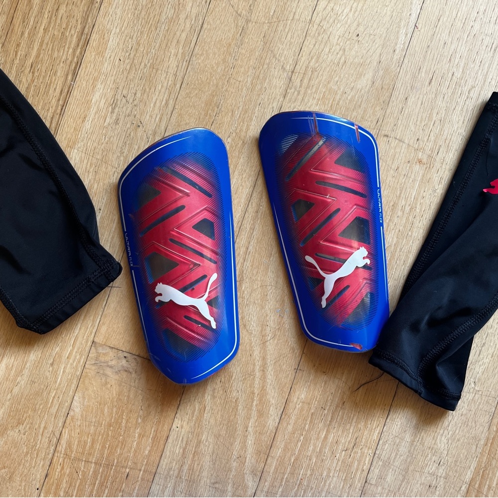 Puma Dynamic Blue and Red Shin Guards